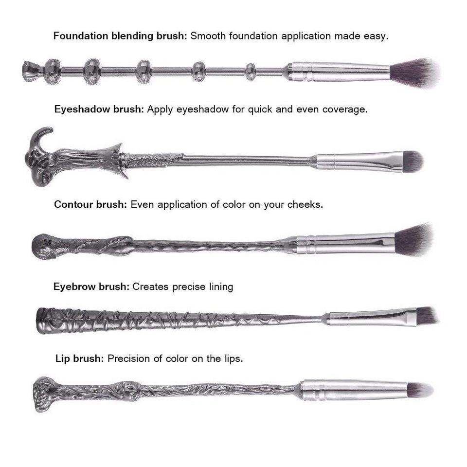 La Sante METAL Wizard Wand Potter Makeup Brushes with Gift Bag for Makeup 5pcs Magic Eye Shadow Eyeliner Blending Pencil Lip Brush Beauty Tools