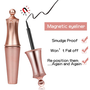 Magnetic eyeliner with 3D magnetic eyelash set | Magnetic Eyeliner With Magnetic Eyelashes | Natural full eye 5 magnet eyelashes false Fake Lashes with Eyelash Tweezers（Rose gold)