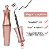 Magnetic eyeliner with 3D magnetic eyelash set | Magnetic Eyeliner With Magnetic Eyelashes | Natural full eye 5 magnet eyelashes false Fake Lashes with Eyelash Tweezers（Rose gold)