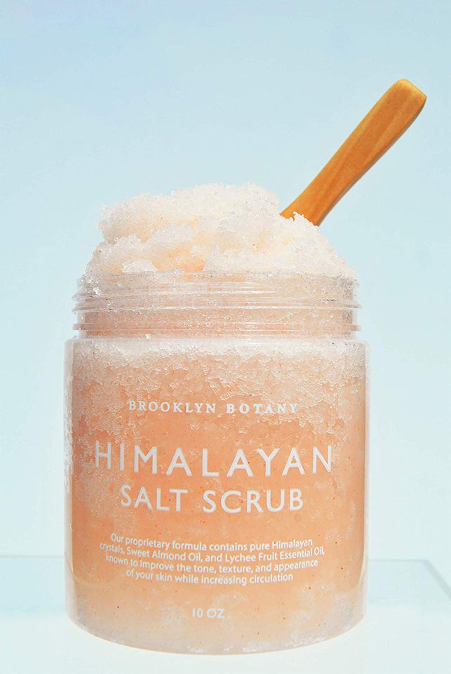 Himalayan Salt Exfoliating Body Scrub 10 oz - All Natural Exfoliates, Moisturizes, With Sweet Almond Oil - Shower and Bath Scrub - Use With Exfoliating Gloves - Great Gifts For Women - Brooklyn Botany