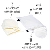 Reusable Makeup Remover Pads and Microfiber Face Cleansing Gloves | 12 Pack with Laundry Bag | 100% Organic Bamboo Cotton | Eco-friendly | Waste Free | Luxury