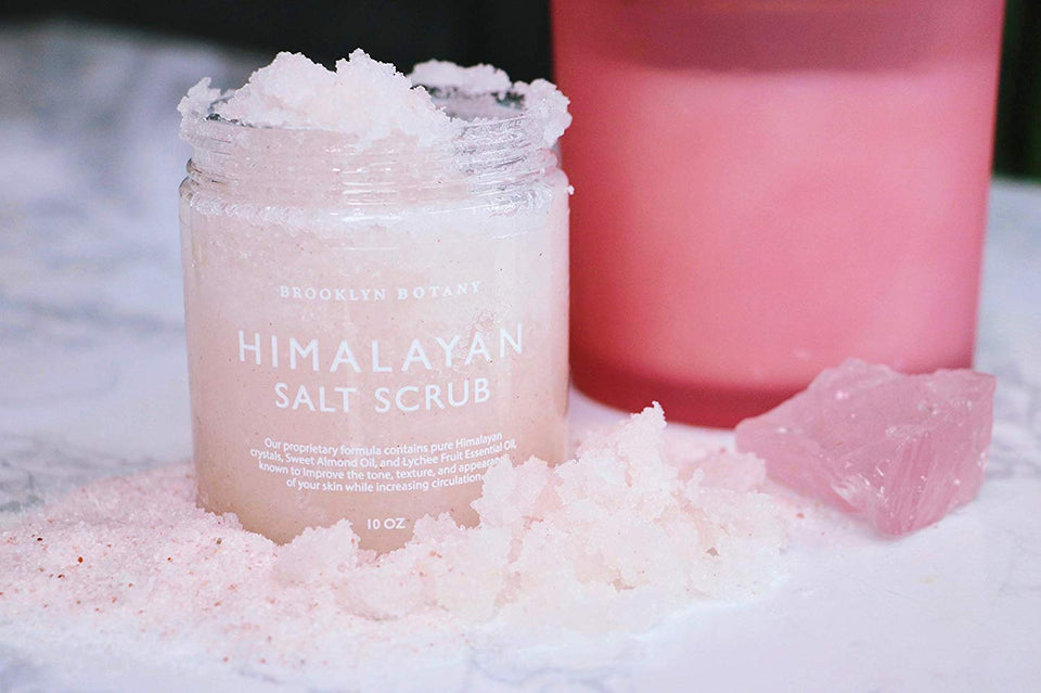 Himalayan Salt Exfoliating Body Scrub 10 oz - All Natural Exfoliates, Moisturizes, With Sweet Almond Oil - Shower and Bath Scrub - Use With Exfoliating Gloves - Great Gifts For Women - Brooklyn Botany