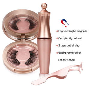 Magnetic eyeliner with 3D magnetic eyelash set | Magnetic Eyeliner With Magnetic Eyelashes | Natural full eye 5 magnet eyelashes false Fake Lashes with Eyelash Tweezers（Rose gold)