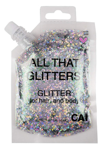 Hair and Body Glitter Bag Pouch Holographic Cosmetic Grade Glamour, Silver