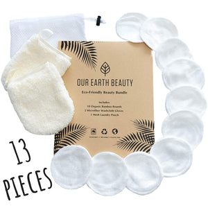 Reusable Makeup Remover Pads and Microfiber Face Cleansing Gloves | 12 Pack with Laundry Bag | 100% Organic Bamboo Cotton | Eco-friendly | Waste Free | Luxury