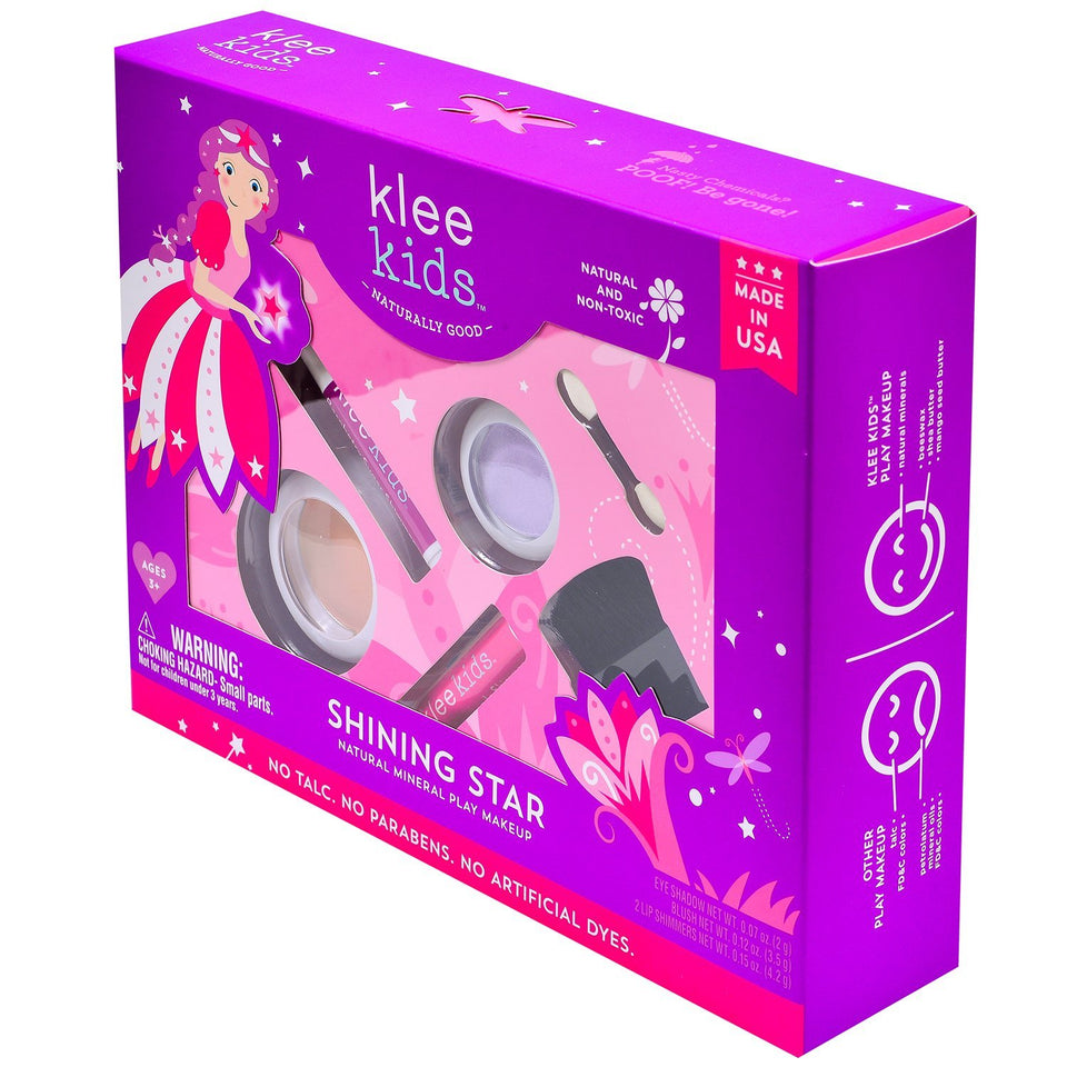 Klee Kids Natural Mineral Makeup 4 Piece Kit with Pressed Powder Compacts (Shining Star)